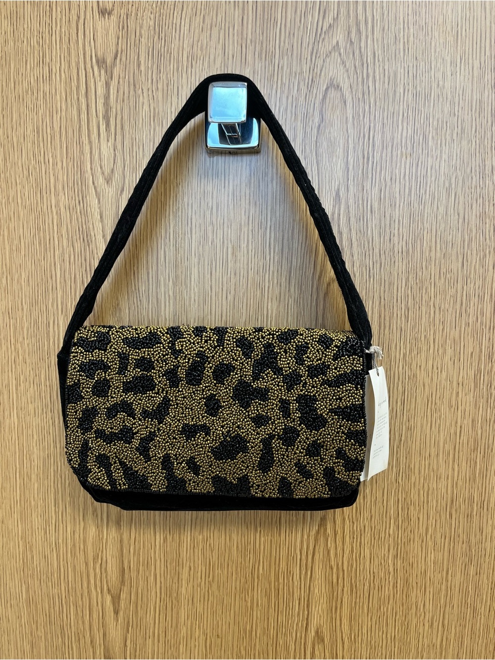a new day Black and Gold Leopard Beaded Shoulder Bag